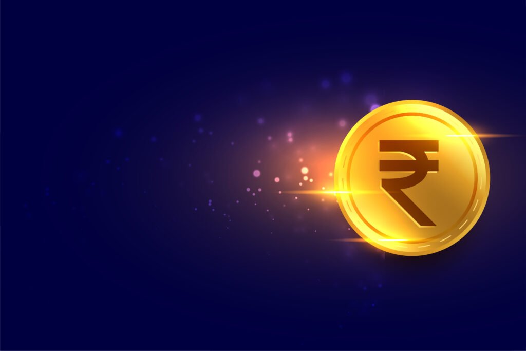 digital money indian rupee golden coin background with text spac